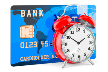 Credit Card with alarm clock. 3D rendering