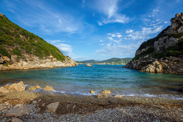 Fototapeta na wymiar The beautiful pristine beach of Porto Timoni on Corfu island, Greece