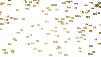 10k followers celebration banner for use in social media. Golden gratitude text isolated over transparent background