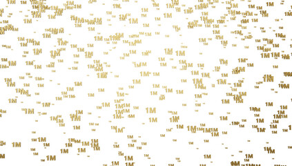 1m followers celebration banner for use in social media. Golden gratitude text isolated over transparent background