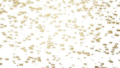 1m followers celebration banner for use in social media. Golden gratitude text isolated over transparent background