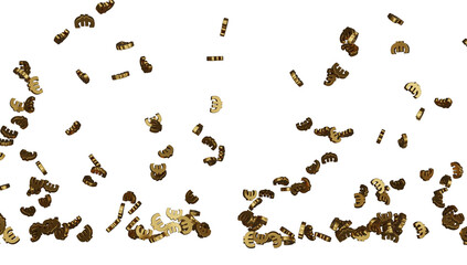 Golden euro signs falling on transparent background.