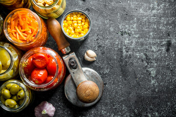 Pickled food in glass jars.