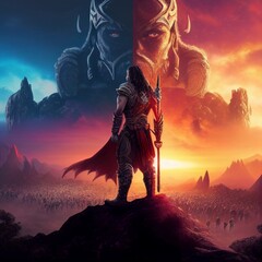 chevalier fantasy landscape with warrior art generatif AI