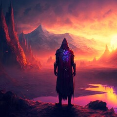 knight fantasy landscape with warrior art generatif AI