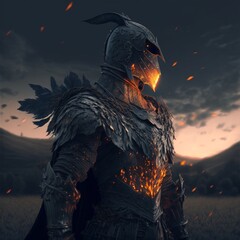 knight fantasy landscape with warrior art generatif AI