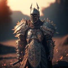knight fantasy landscape with warrior art generatif AI