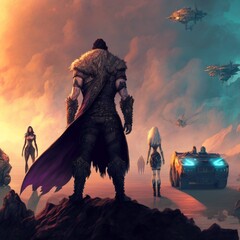 cyberpunk fantasy landscape with warrior art generatif AI  - 129