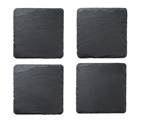 Four square black stone slate isolated on white background.