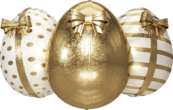 Golden easter eggs in realistic 3d render
