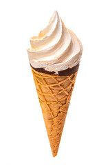 Ice cream in a waffle cup with chocolate. Isolate