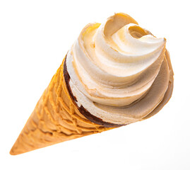 Ice cream in a waffle cup with chocolate. Isolate