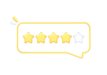 3D Yellow stars on Speech Bubble. Online feedback, survey or review concept.