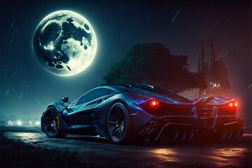 Fototapeta na wymiar A futuristic sport car at night in the moonlight
