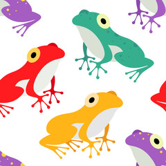 Colorful frogs isolated on a white background. Seamless vector pattern.