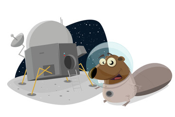 funny cartoon beaver on the moon
