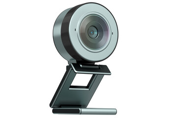 Web camera on stand for online video chat and conference on white background