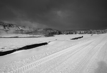 Yellowstone in Winter black and white