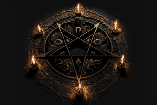 Satanic symbol, pentagram or star. Demon or devil symbol. Generative AI.