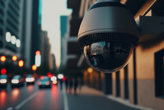 security camera in the city. Video surveillance control concept. generative AI