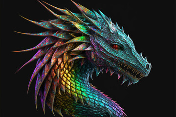 Dragon face, mythological being of various cultures of the world. Generative AI.