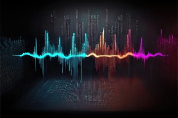 Audio digital equalizer technology, pulse musical.abstract of sound wave. Neon colorful digital musical bar for technology concept background. Generative ai illustration