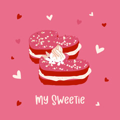 My sweetie greeting card with red heart cookies. Vector cute illustrations for Happy Valentine's Day