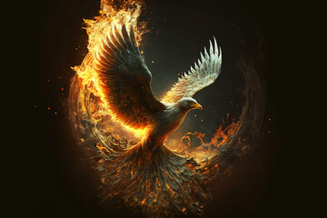 Phoenix, immortal bird from Greek mythology. Generative AI.