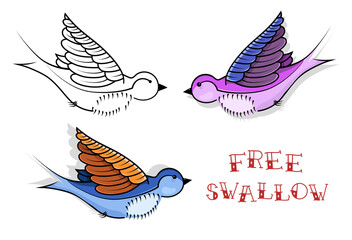 Colored swallow bird tattoo vintage