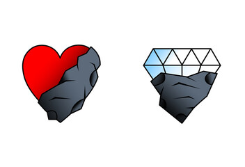 illustration of a heart and diamond covered with stone