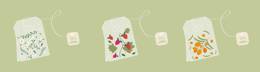 Set of tea bags. Vector graphics