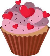 Cupcake with hearts. Love. Valentine's Day. High quality vector illustration.
