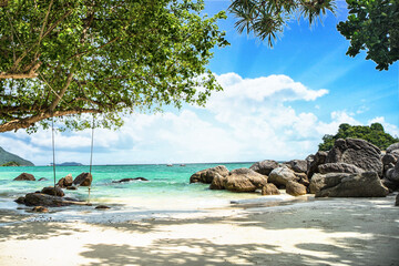 Panoramic beach paradise. Tropical summer landscape. Relax. Vacation holiday. Exotic island.