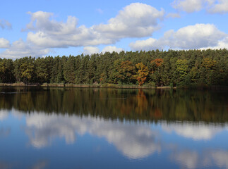 Fototapeta na wymiar autumn lake in the forest