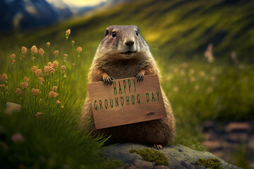 Groundhog Day: Groundhog Holding Sign Saying 'happy groundhog day