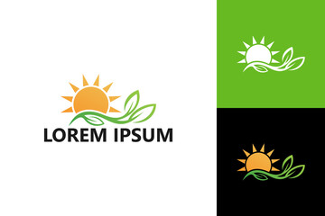 Sun and plant logo template design vector
