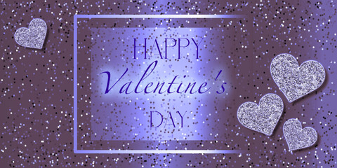 happy valentine's day, vector. heart with sparkles, silver, purple background, sequins. eps file