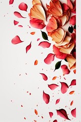 White background with scattered rose petals. Generative AI