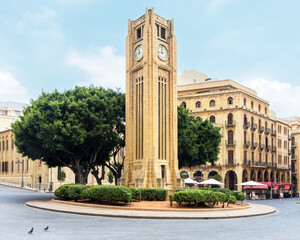 Nejmeh square in downtown Beirut with the iconic clock tower, Beirut, Lebanon - obrazy, fototapety, plakaty