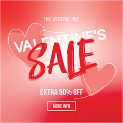 Sales promotion poster for Valentine's Day on a gradient background with hearts. Vector illustration for greeting cards, mobile apps, banner design and web ads