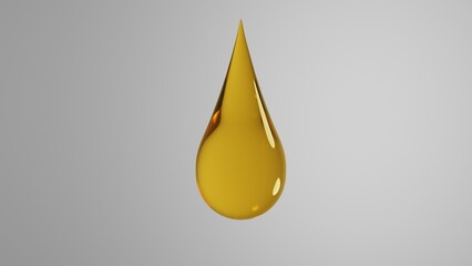 Falling yellow drop of oil isolated on white background. Minimal concept. 3D render