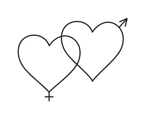 Gender icon. Hearts symbol line drawing. Vector illustration simple design.