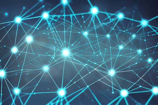 Interconnected web of glowing nodes, mesh network, neural network, internet concept, generative AI art