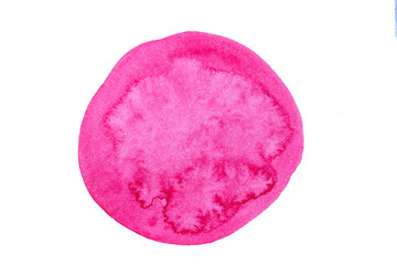 Crimson or red round spot of watercolor painting. Hand drawn water color blob for paper texture, isolated stain. Wet brush painted smudge abstract. Png