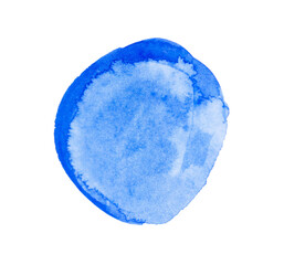 Blue round spot of watercolor painting. Hand drawn water color blob for paper texture, isolated. Wet brush painted smudge abstract. png