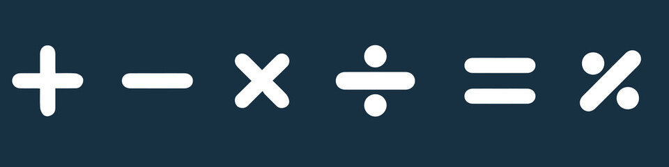 Basic mathematical symbol. Plus and minus icon set. Math symbol. Multiply icon. Equals symbol, division symbol, Calculator button, business finance concept in vector.