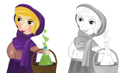 cartoon herbalist queen doing magic illustration