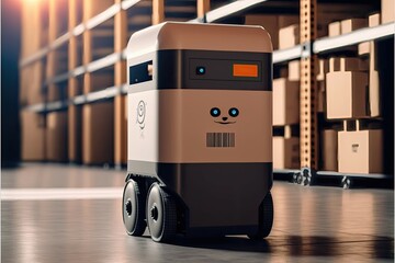 Future Technology 3D Concept smart warehouse  with robots technology. Generative AI 