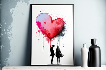 Love is in the air. Watercolors painting with love theme. Ai llustration, fantasy digital painting, artificial intelligence artwork