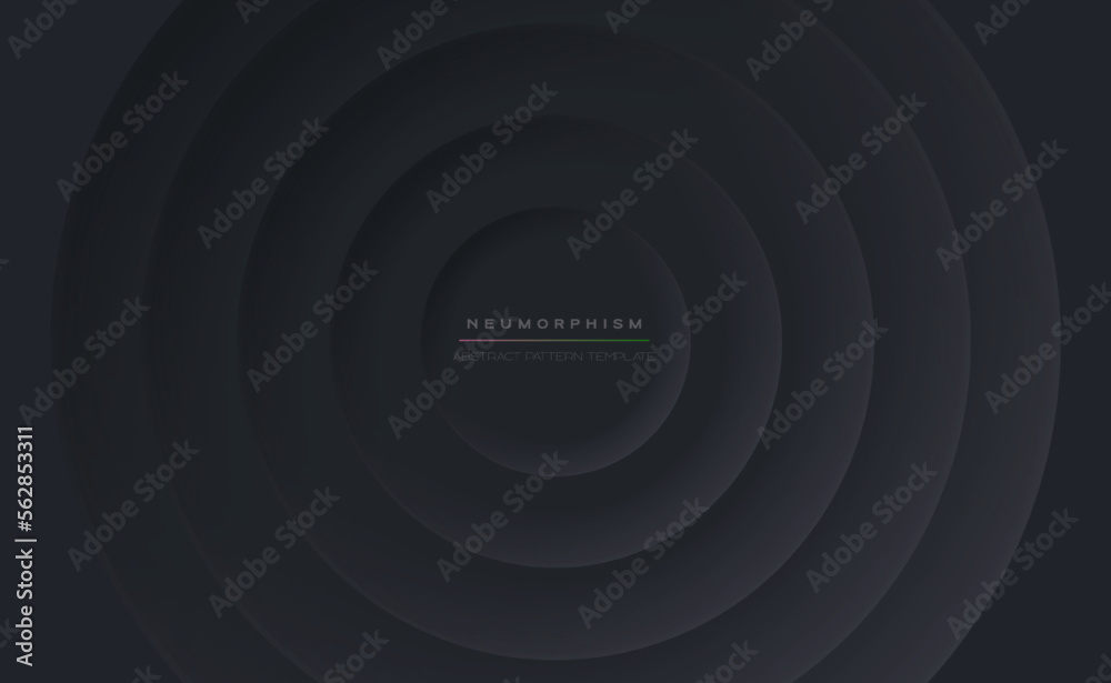 Wall mural abstract vector background with black concentric circles. banner or poster in neomorphism style eps1